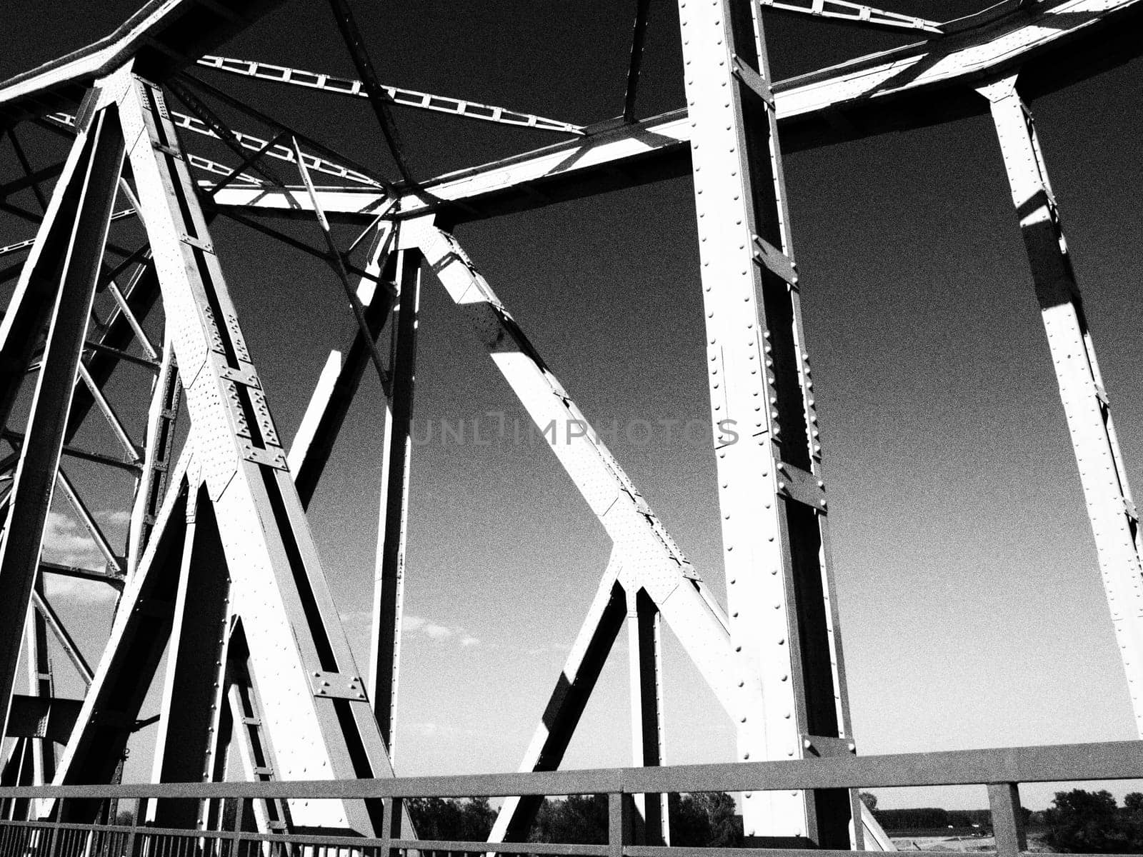 The bridge on the river Sava. Part of the construction of the metal iron bridge. Modern technological beams.