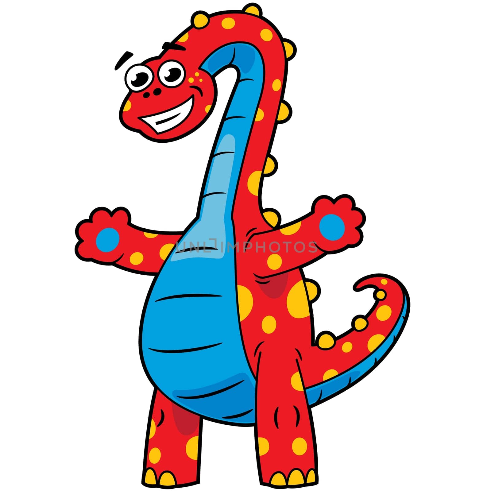 Happy fun blue and red dinosaur that kids love