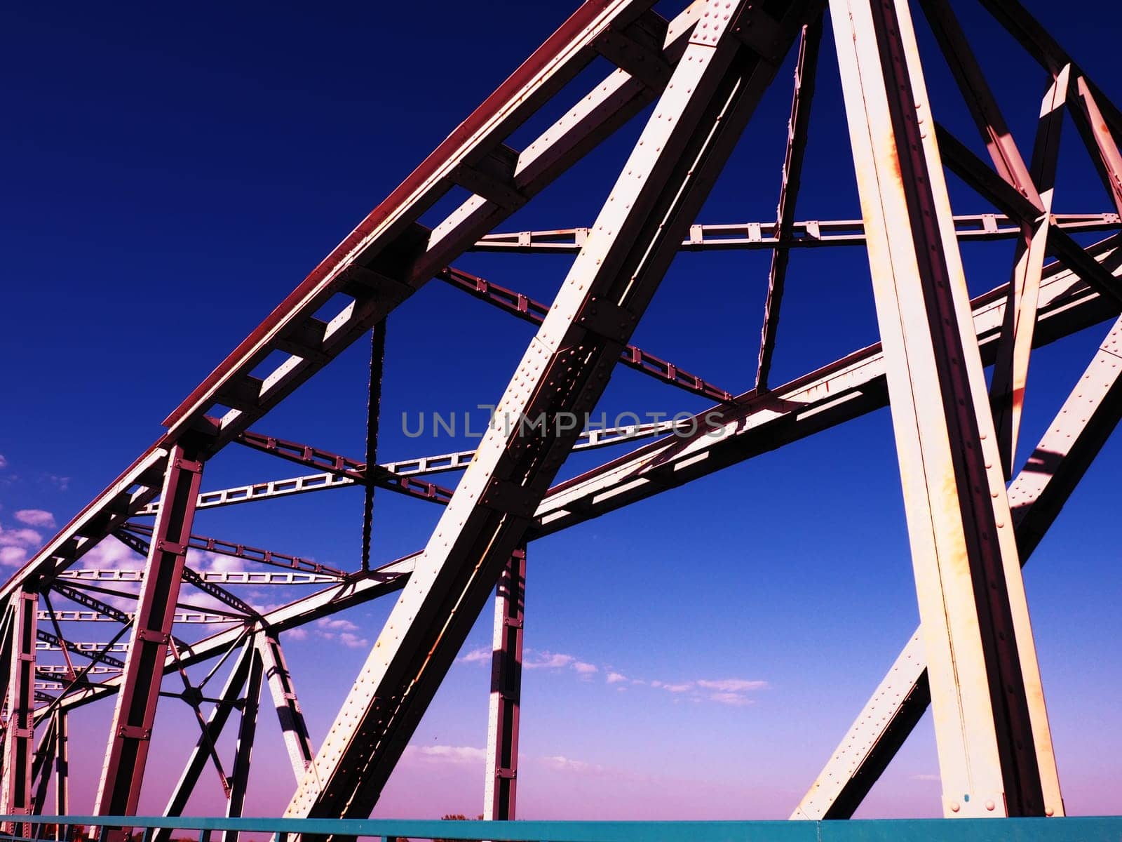 The bridge on the river Sava. Part of the construction of the metal iron bridge. Modern technological beams.