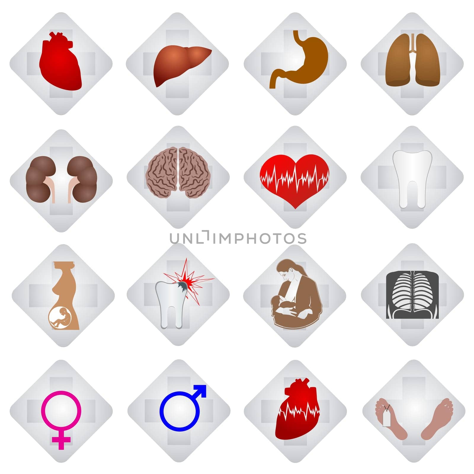 Set of medical icons and objects. Illustration on white background.