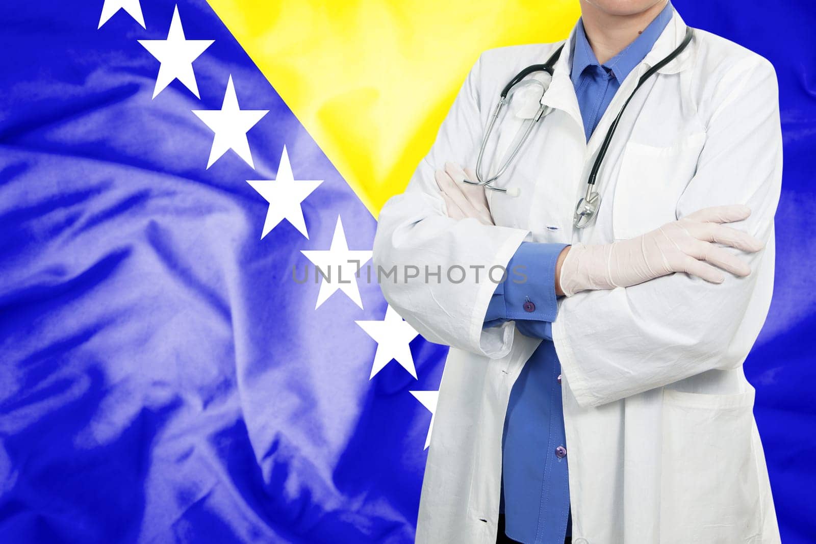 Doctor standing with the flag