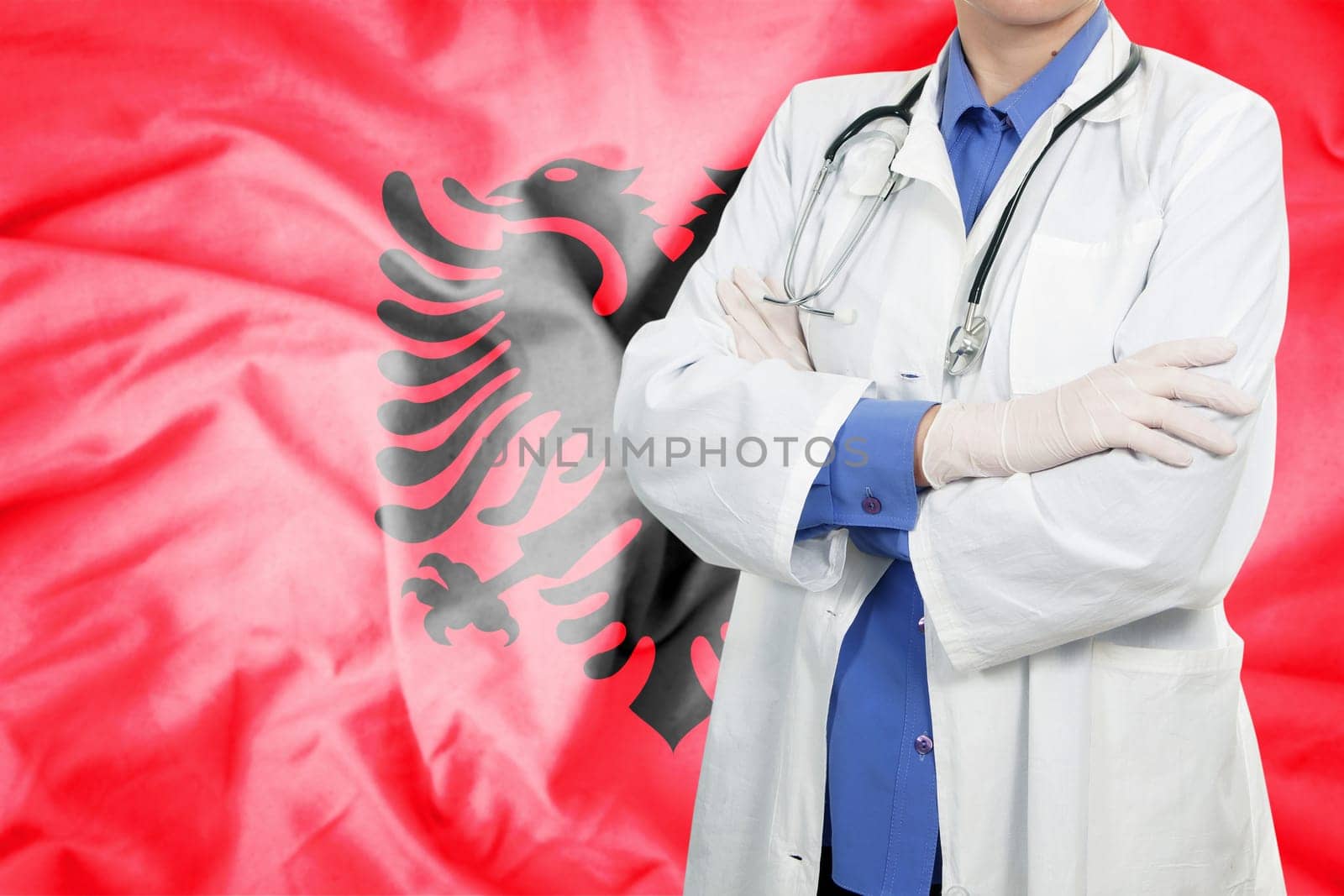 Doctor standing with the flag