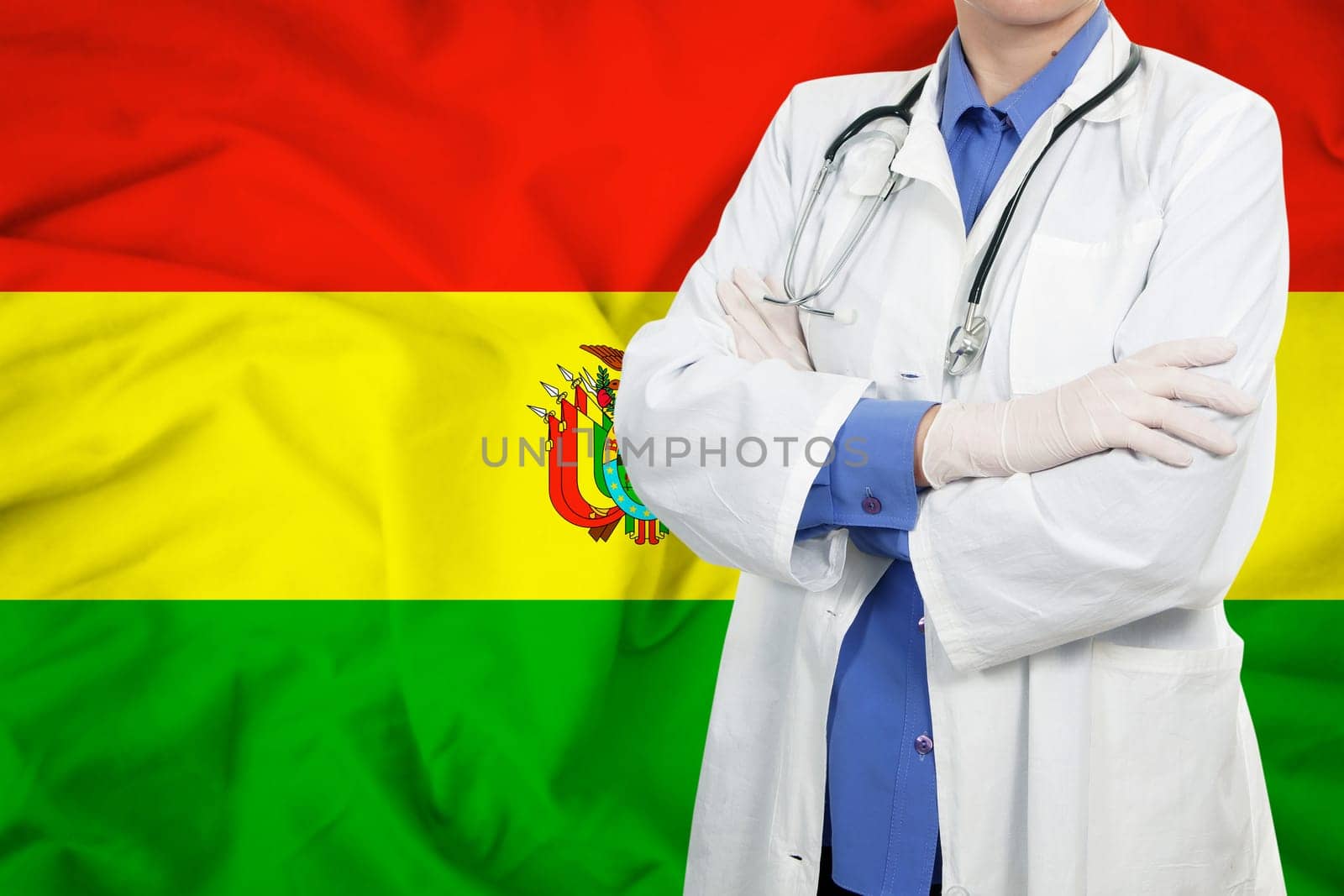 Doctor standing with the flag
