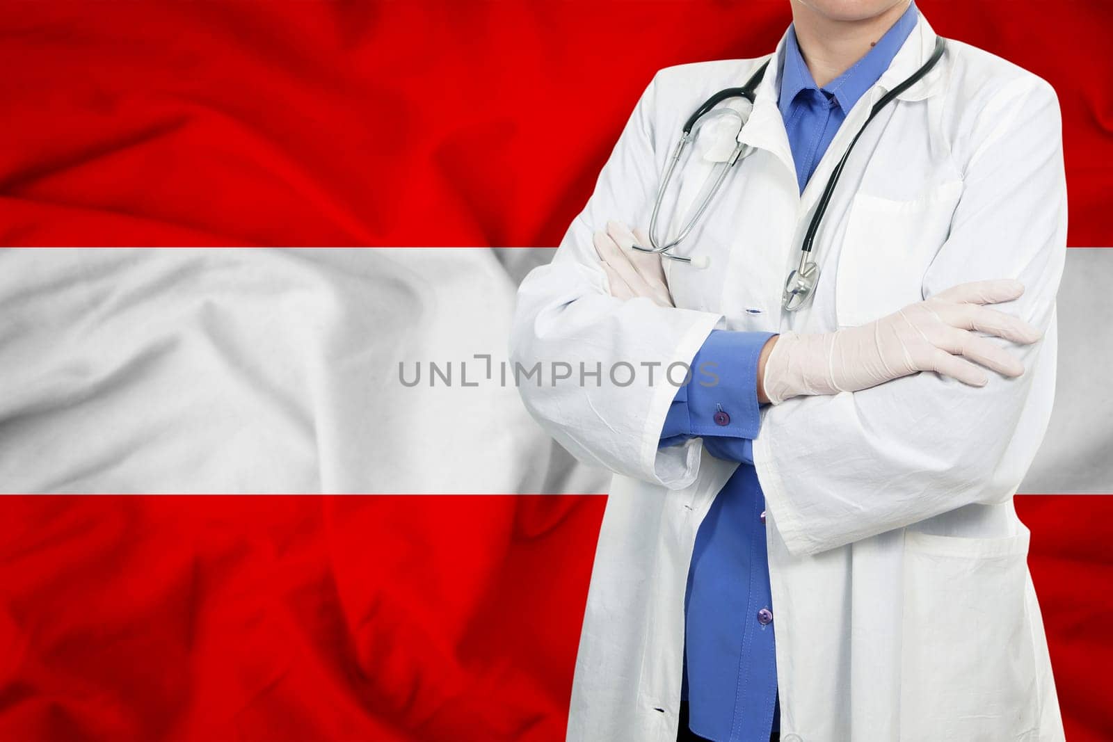 Doctor standing with the flag