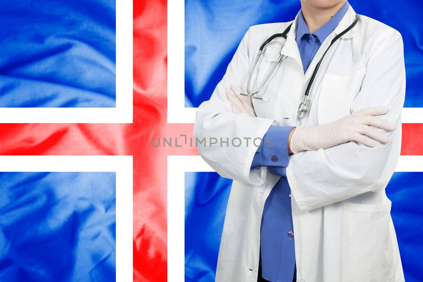 Doctor standing with the flag