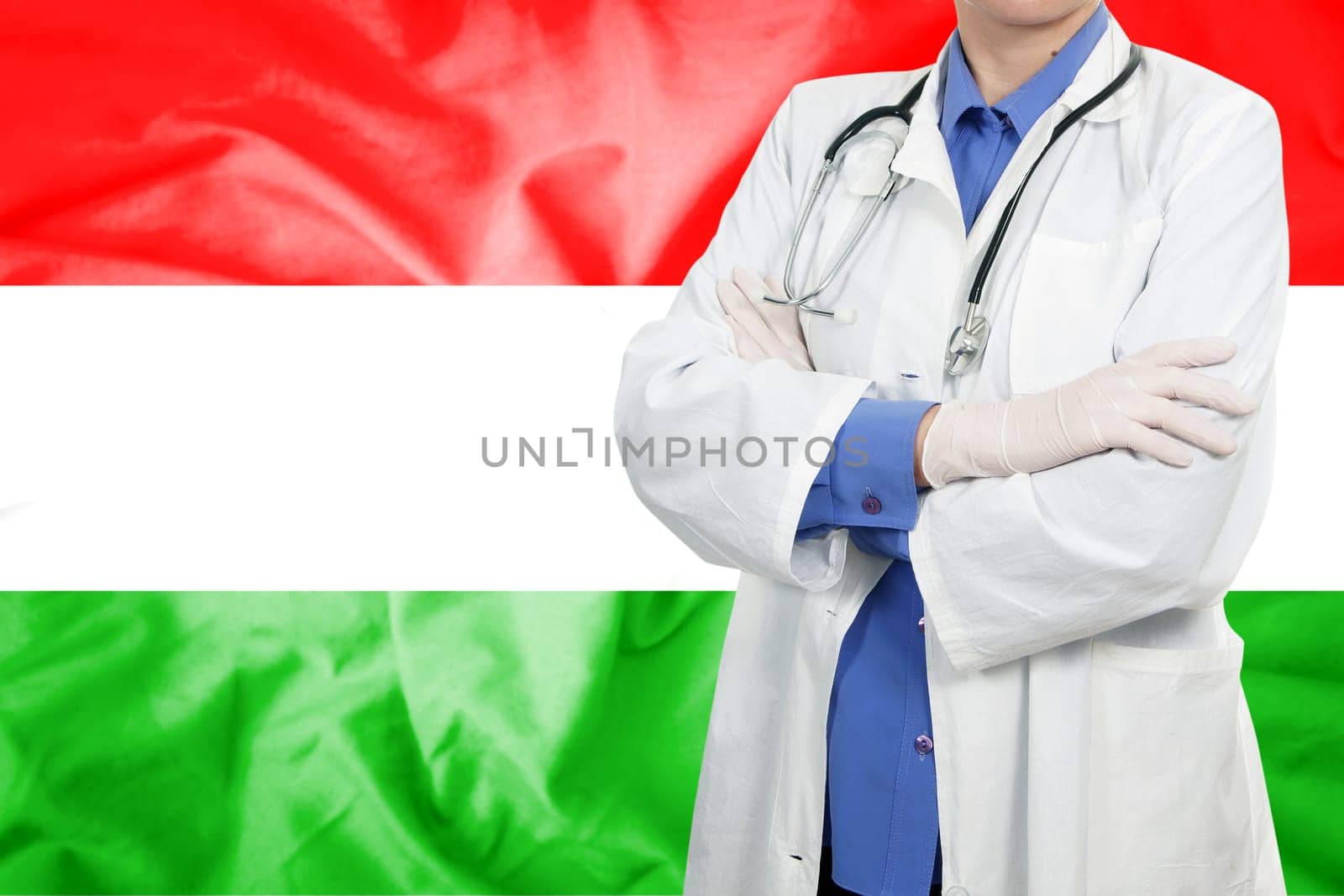 Doctor standing with the flag