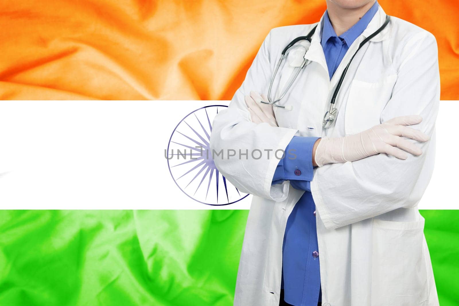 Doctor standing with the flag