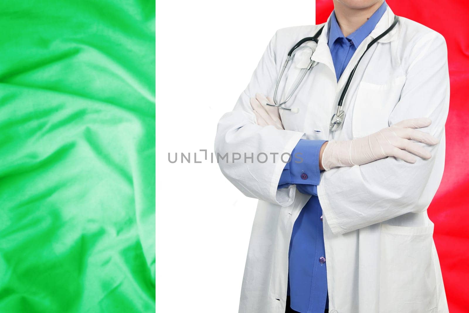 Doctor standing with the flag