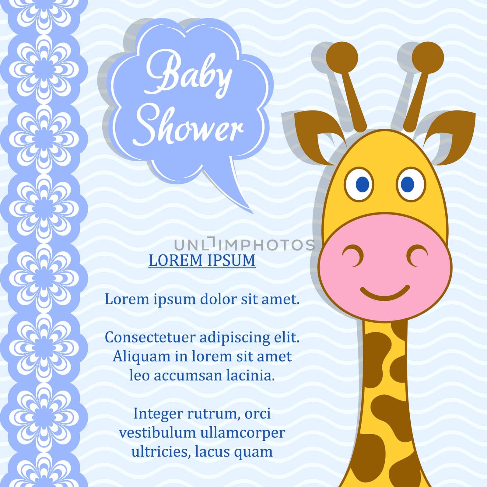 Cute blue baby boy shower card with giraffe
