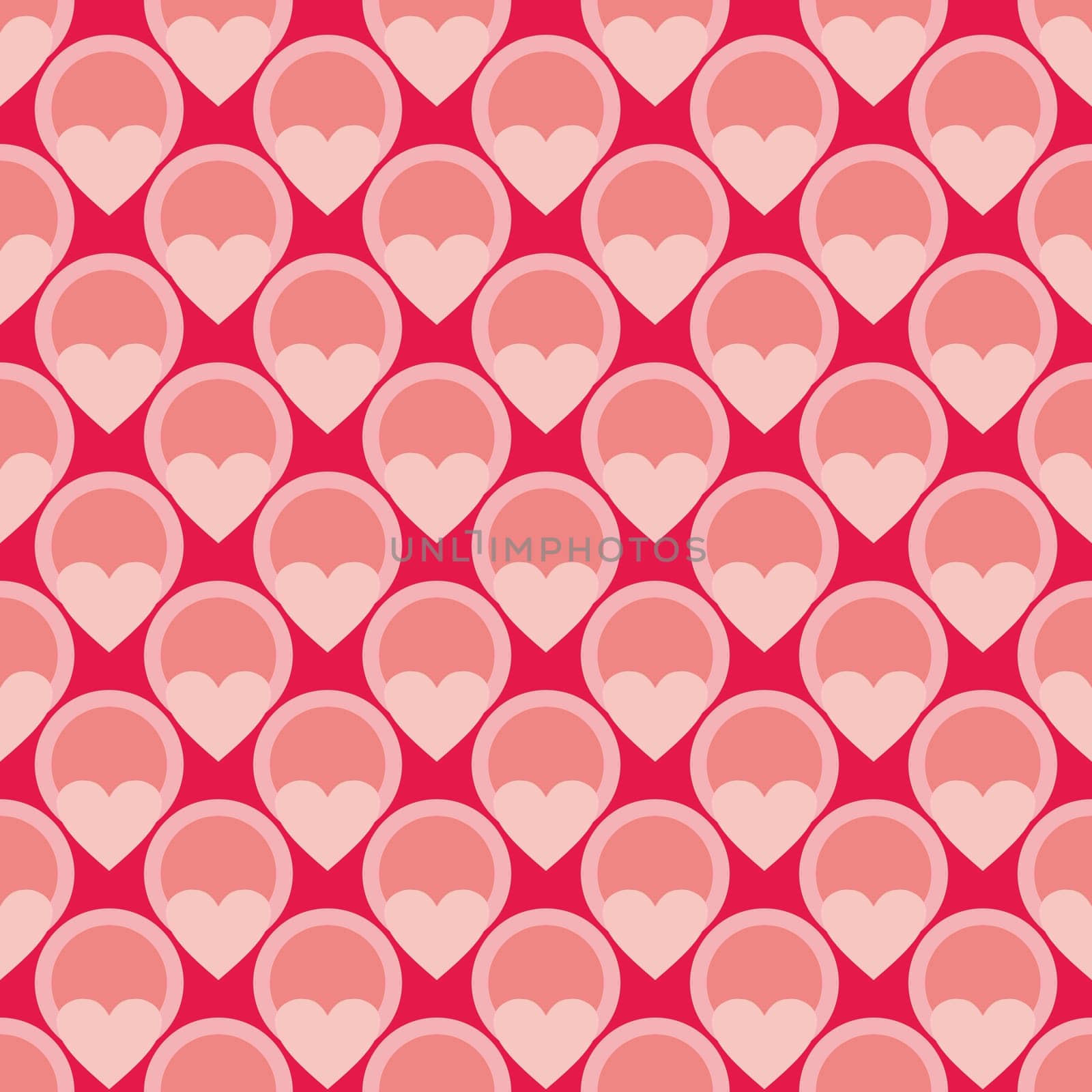 Pink tile vector background with hearts and polka dots. Cute seamless pattern or decoration wallpaper
