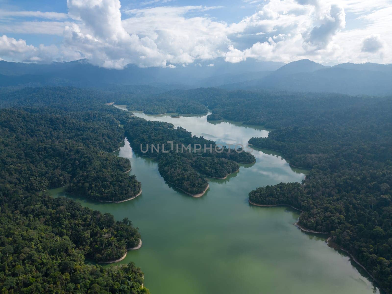 Aerial view beauty clear Klang Gates Dam in cloudy day