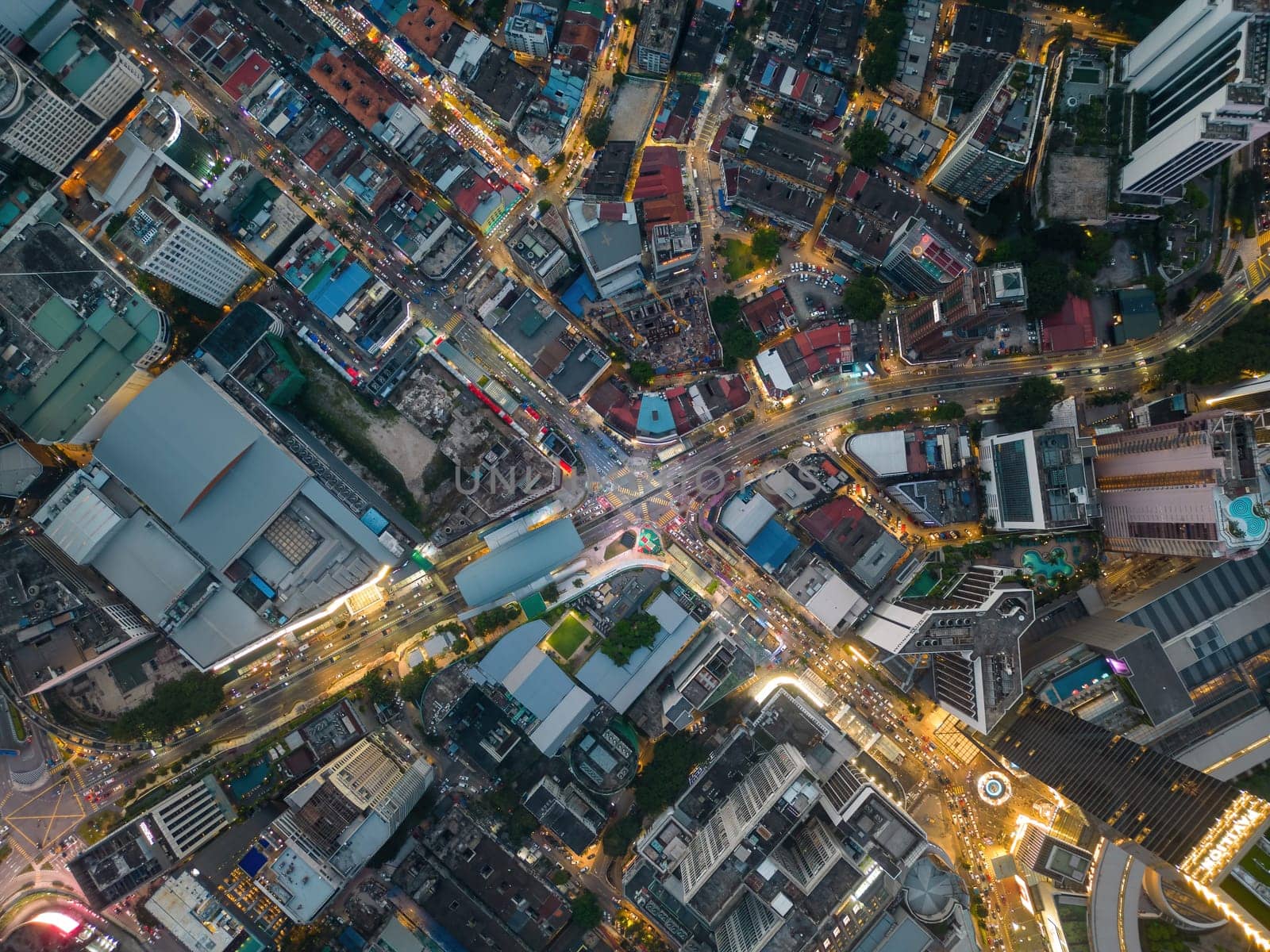 Aerial top down view KL Bukit Bintang in blue hour