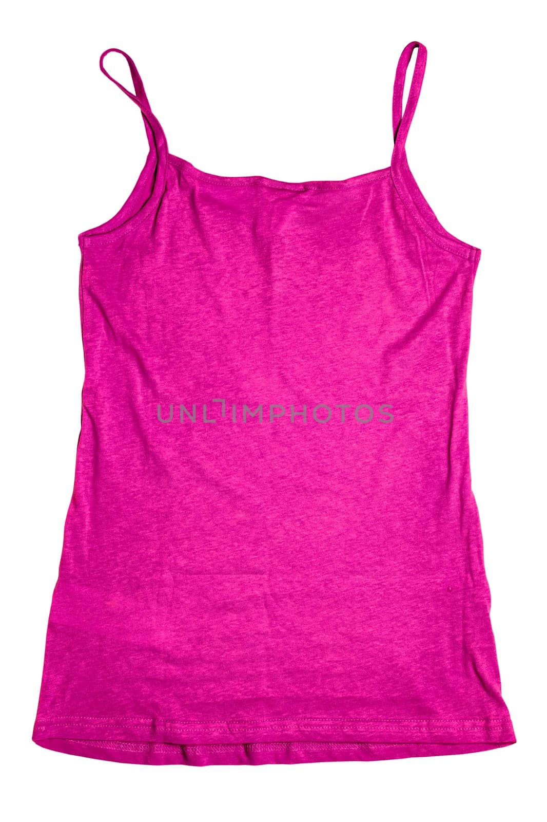 Sleeveless shirt isolated. Close-up of a female pink summer shirt or t-shirt with spaghetty straps isolated on a white background. Girls summer top fashion.