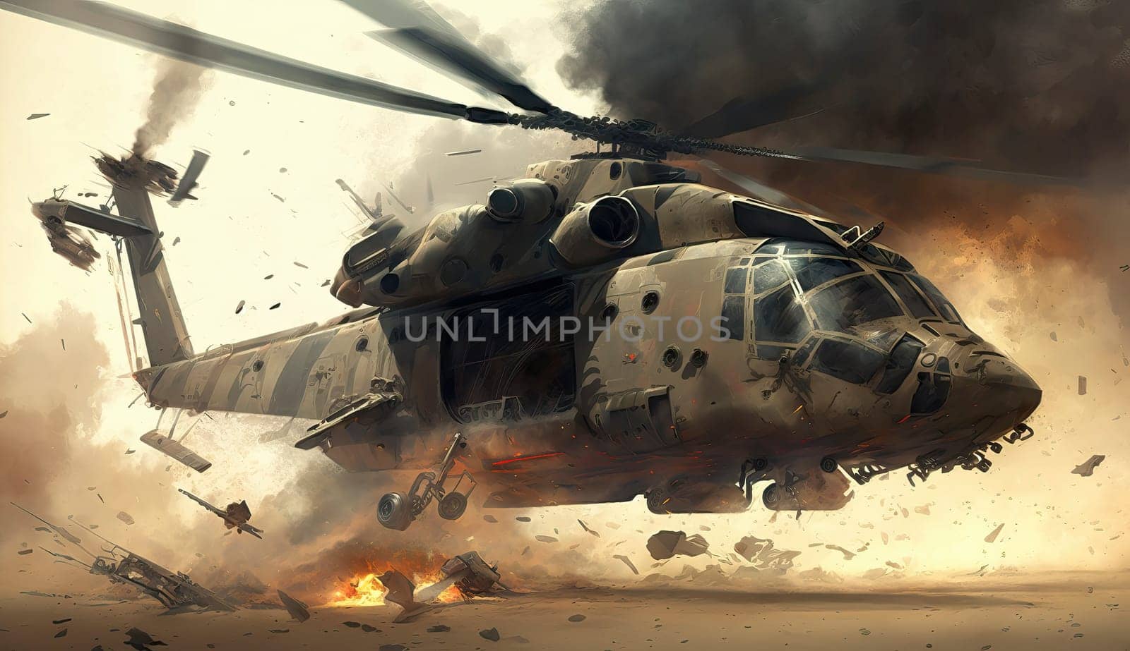 Illustration from modern helicopter crash created with Generative AI technology