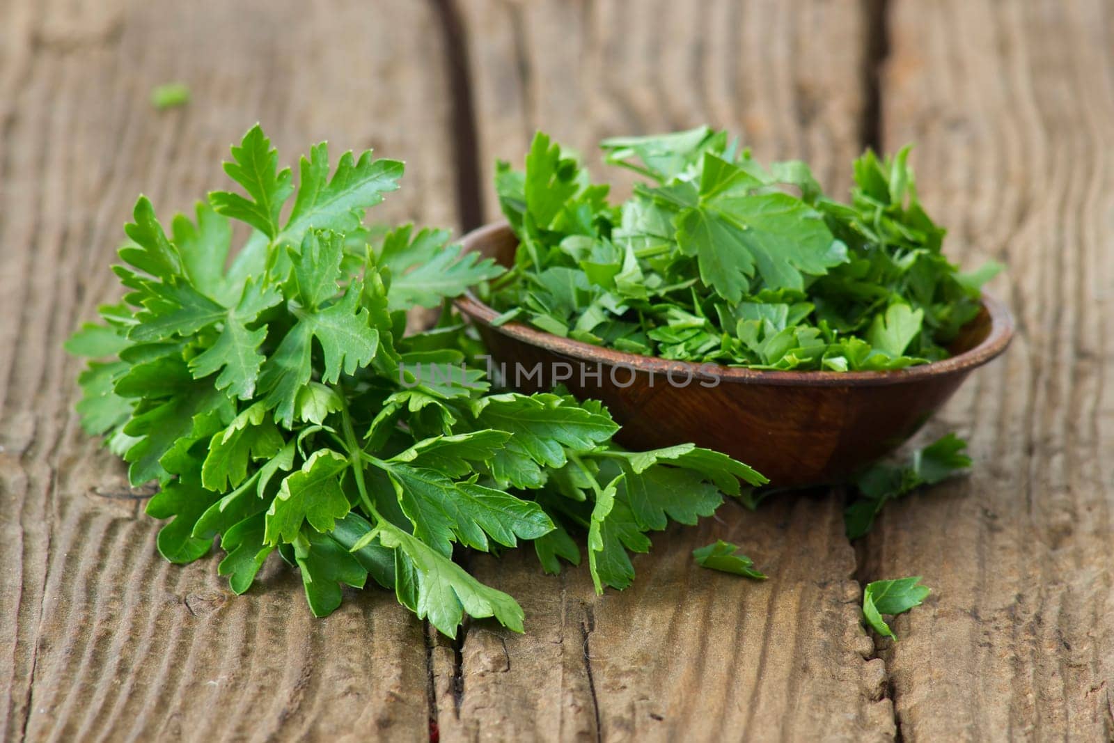 fresh parsley on wooden background