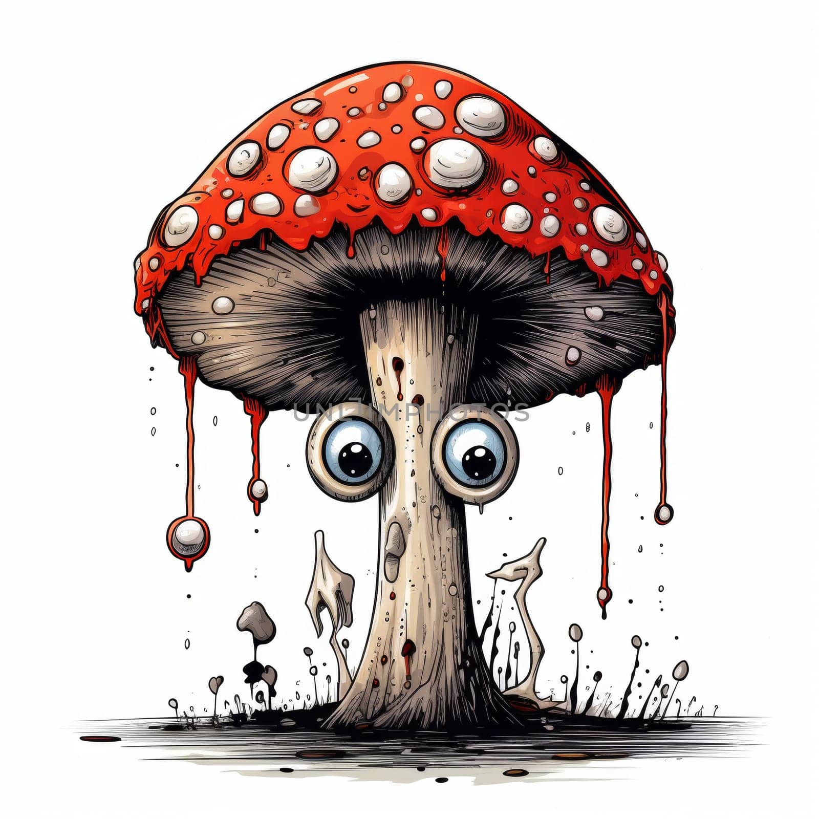 Image of a funny fly agaric with frightened eyes. High quality photo