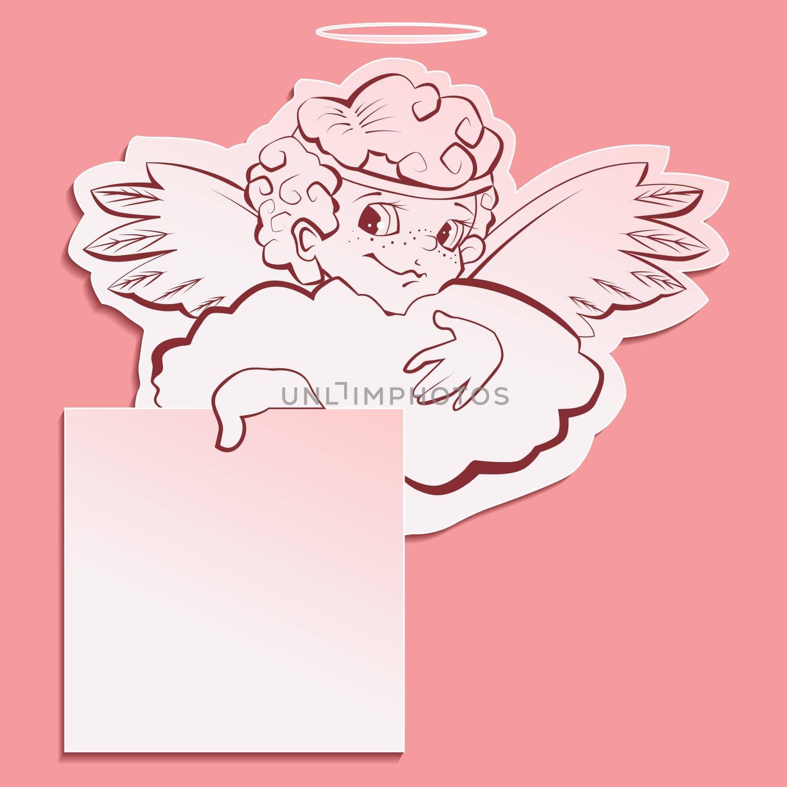 Angel holding a sheet of paper. Illustration in vector format