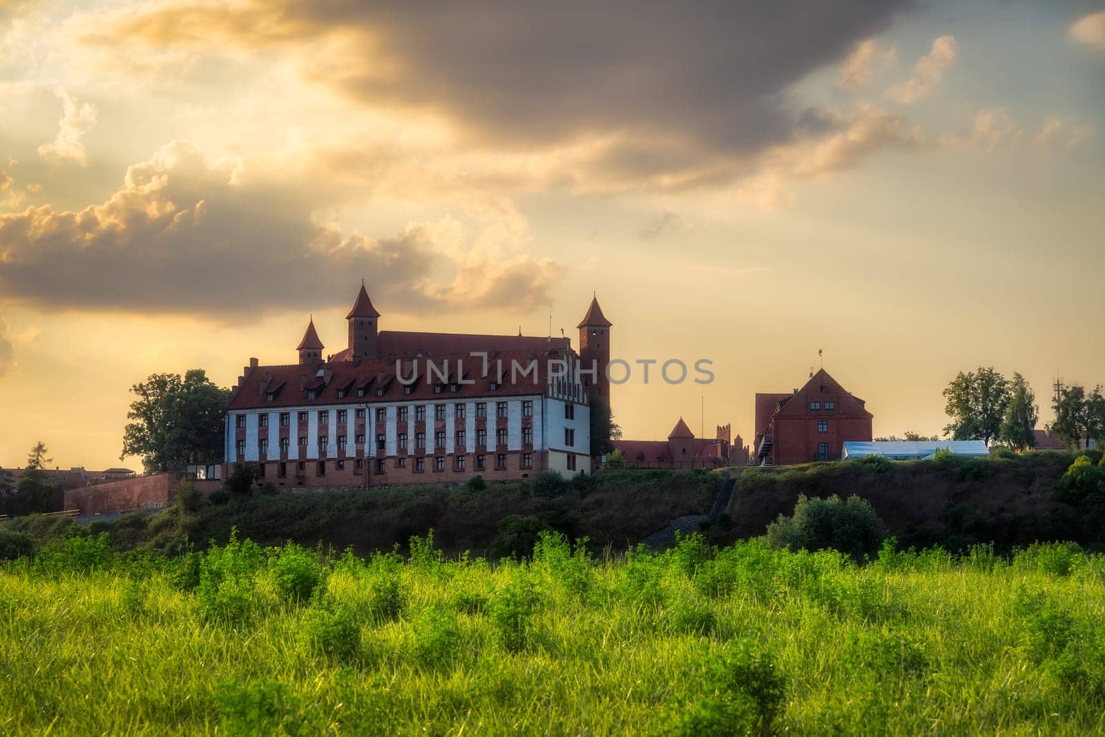 The Castle of the Teutonic Knights in Gniew at sunrise. Built in the 14th century and located near the Vistula River in Pomeranian Voivodeship, Poland
