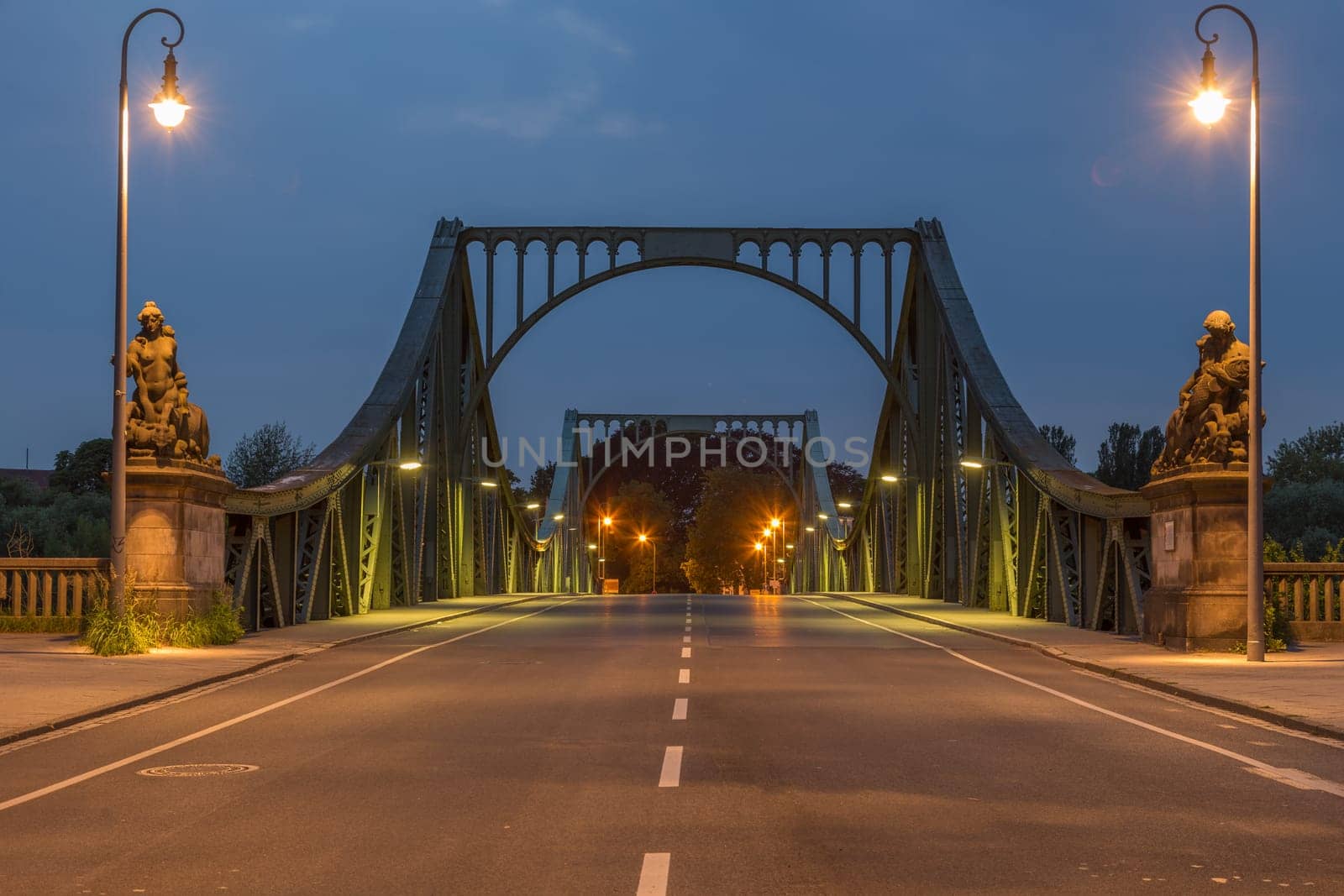 Lanes on the Glienicker Bridge in Potsdam at night