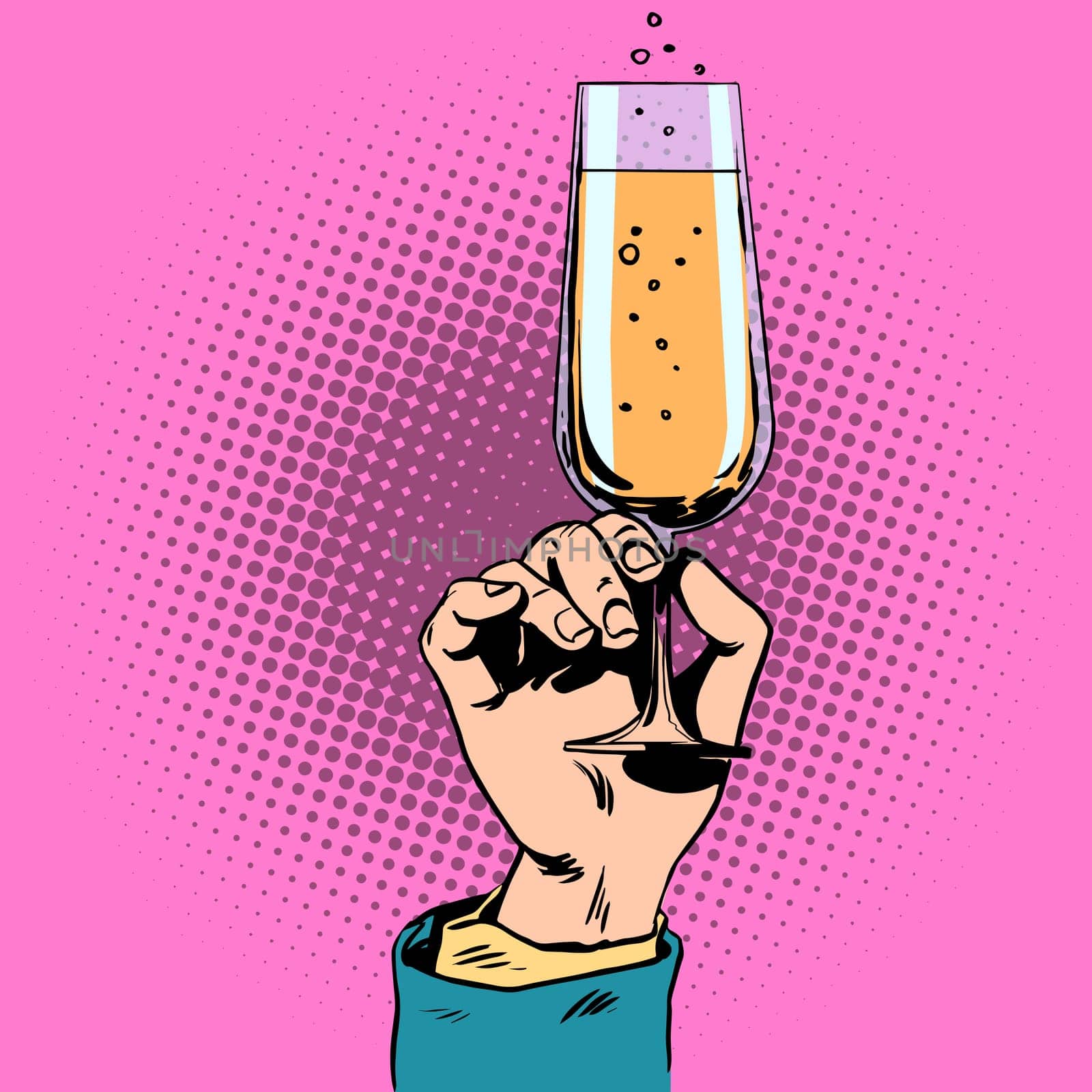 Celebratory toast with a glass of champagne wine in his hand. Drink alcohol wedding event anniversary celebration