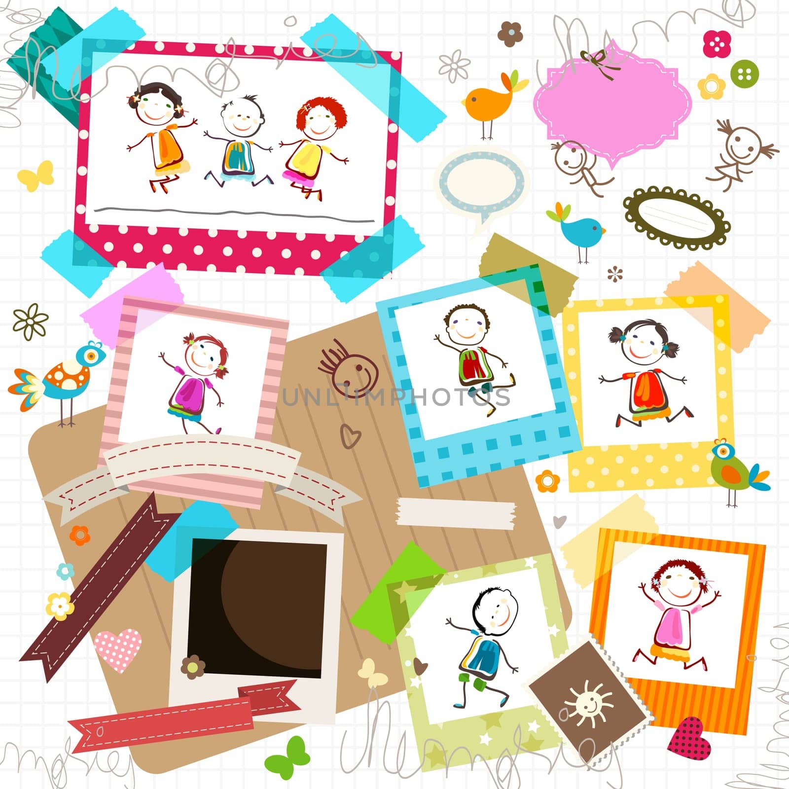 happy kids and photo frame