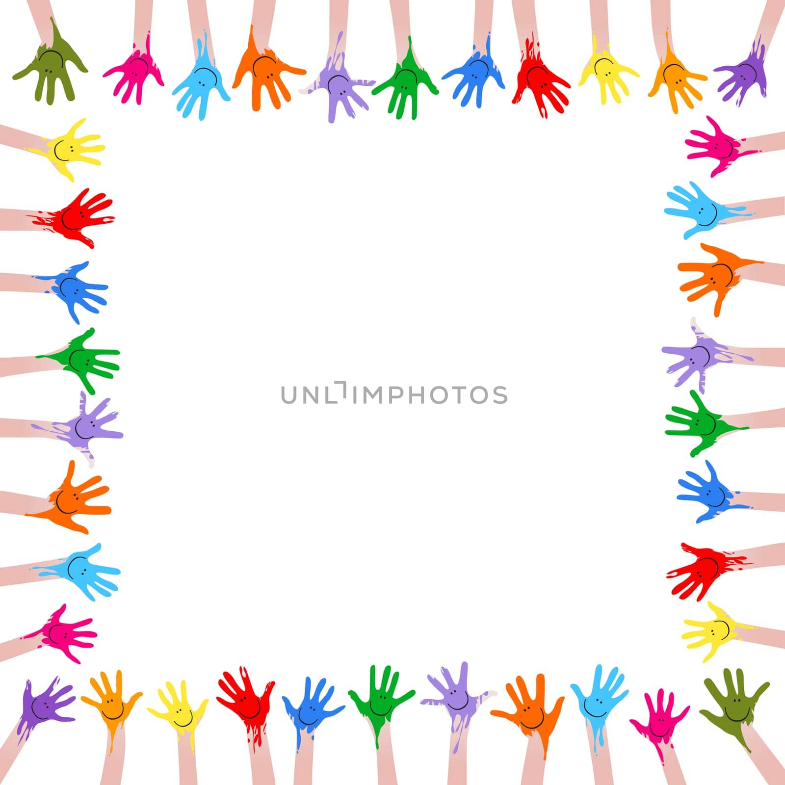 colorful hands with smiling faces
