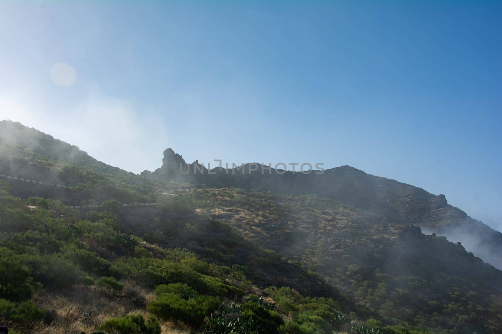 Fog in the green Teno Mountains near Masca on the Canary Island of Tenerife, Spain