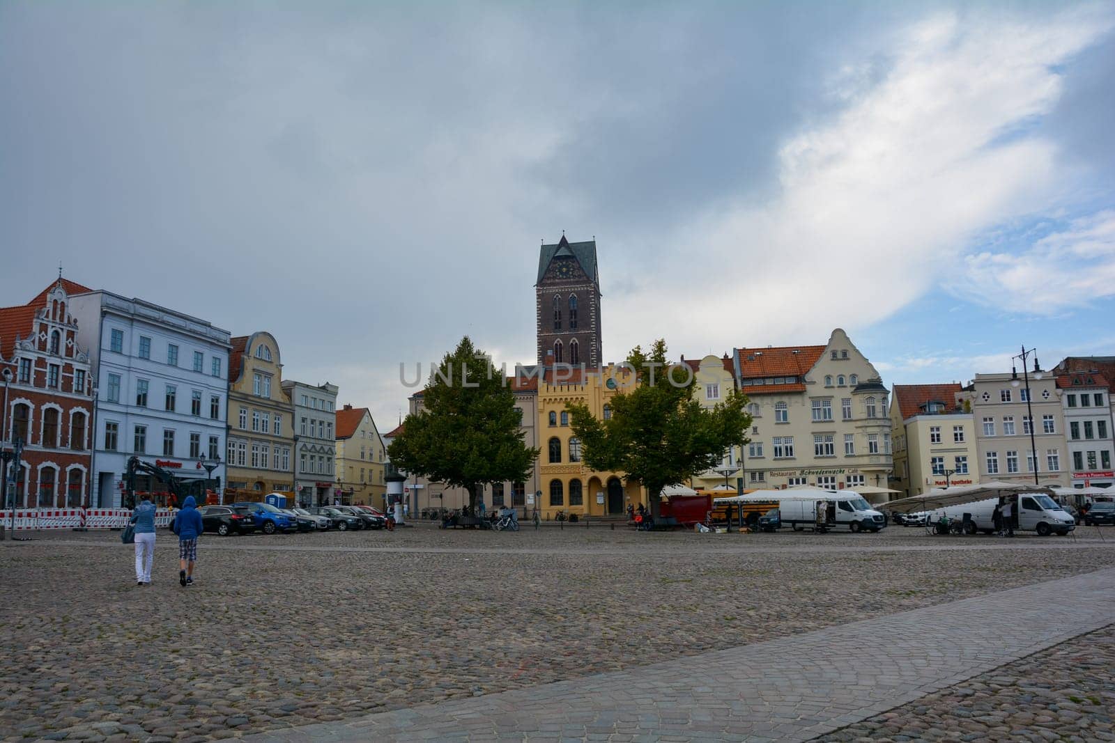 Wismar, Germany, September 10, 2022 - Street in the historic Hanseatic city of Wismar, on the Baltic Sea coast of Mecklenburg-West Pomerania in Germany