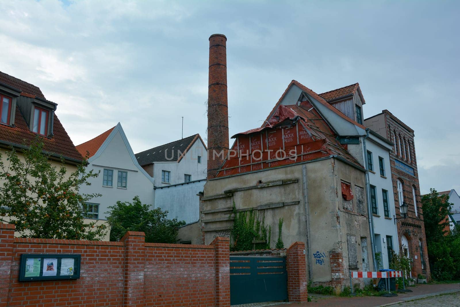 Wismar , Germany, September 10, 2022 - House in the historic Hanseatic city of Wismar, on the Baltic Sea coast of Mecklenburg-West Pomerania in Germany