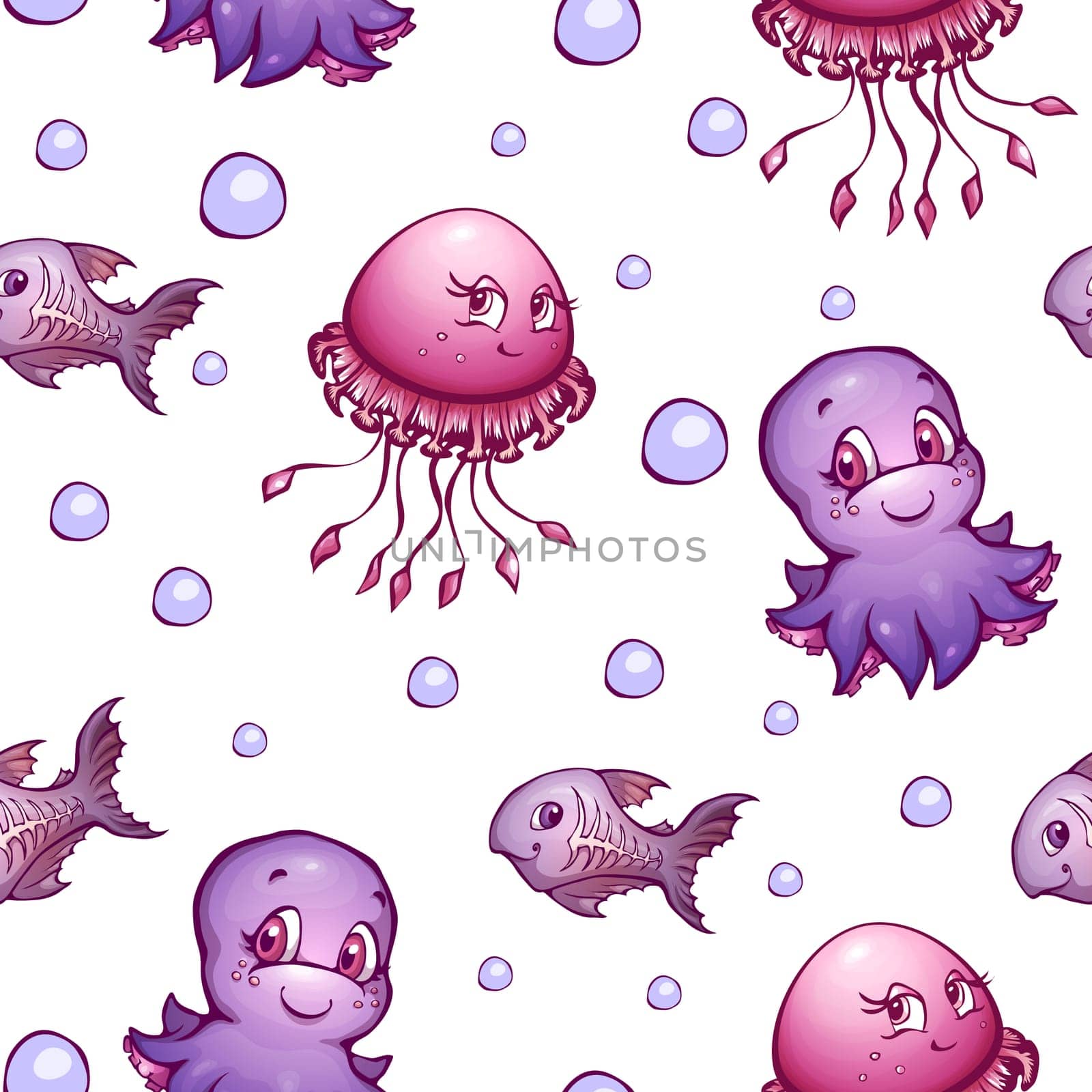Vector seamless pattern with sea cute animals.