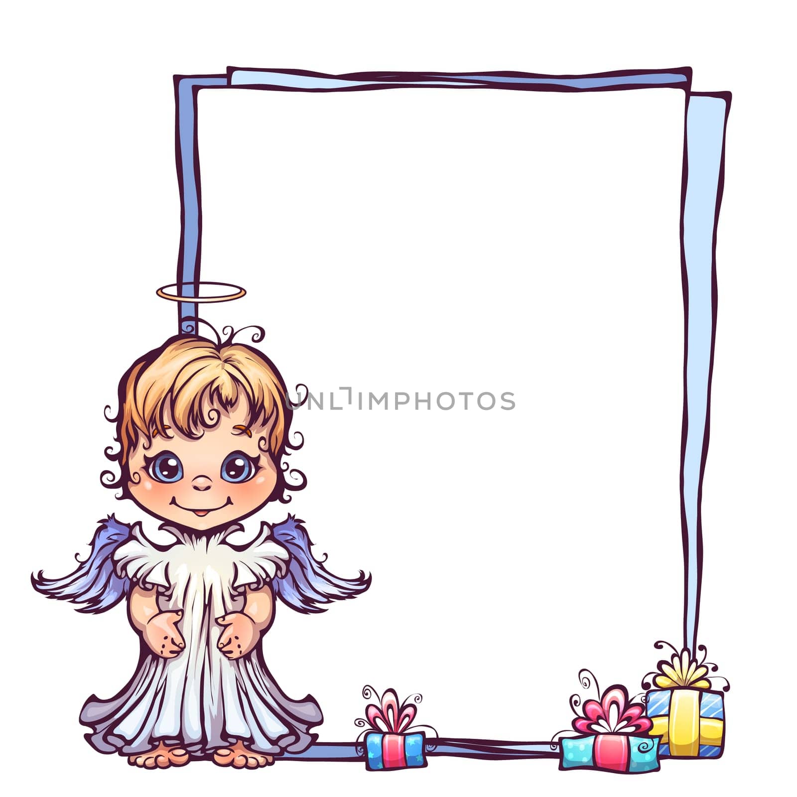 Vector illustration of cute angel with frame.