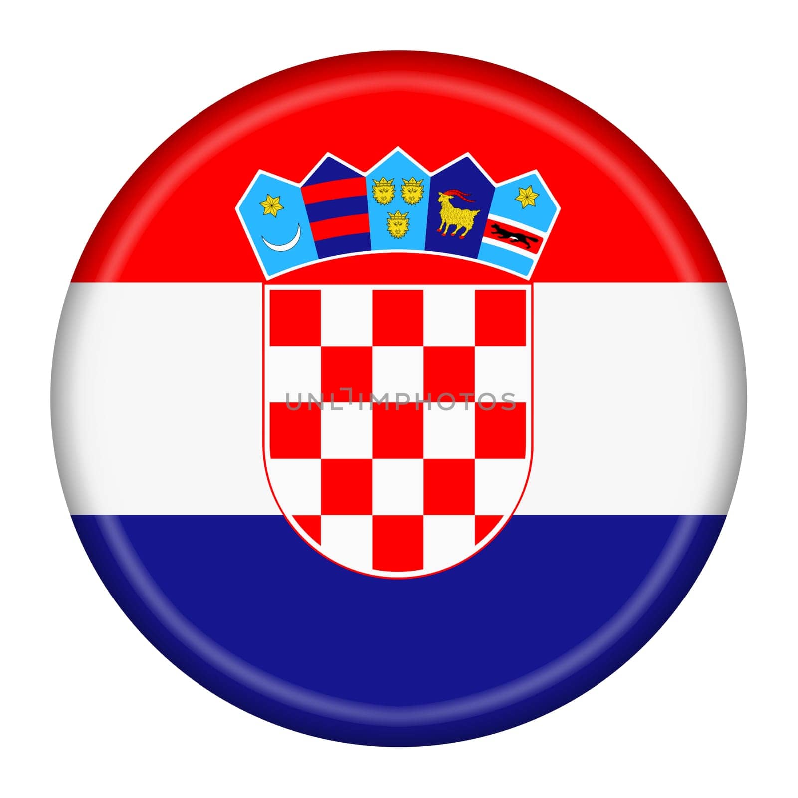A Croatia flag button 3d illustration with clipping path