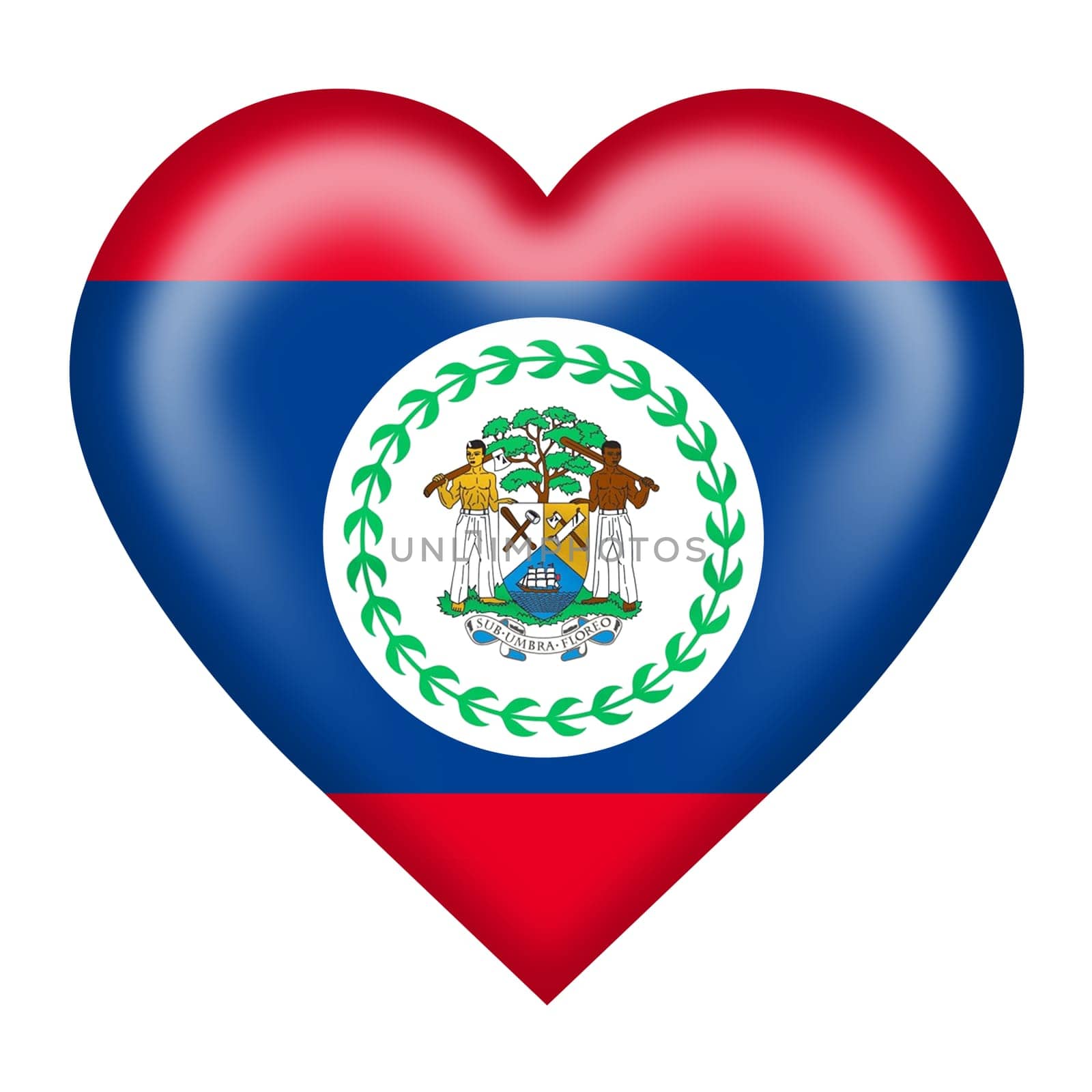 A Belize flag heart button isolated on white with clipping path 3d illustration