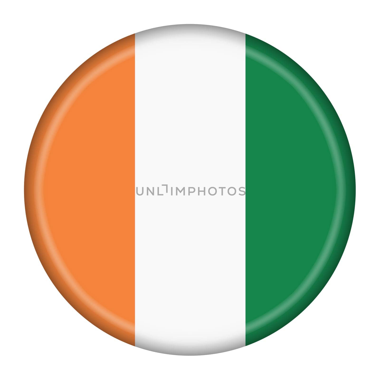 A Cote Divoire Ivory Coast flag button 3d illustration with clipping path
