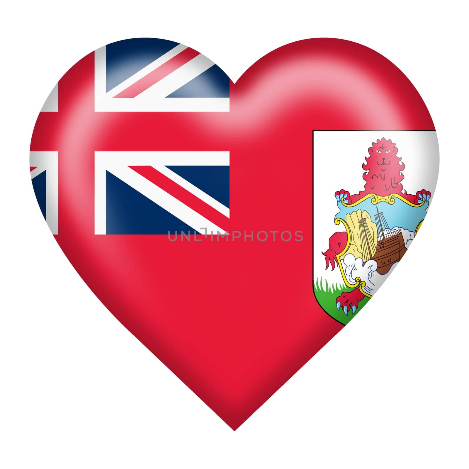 A Bermuda flag heart button isolated on white with clipping path 3d illustration
