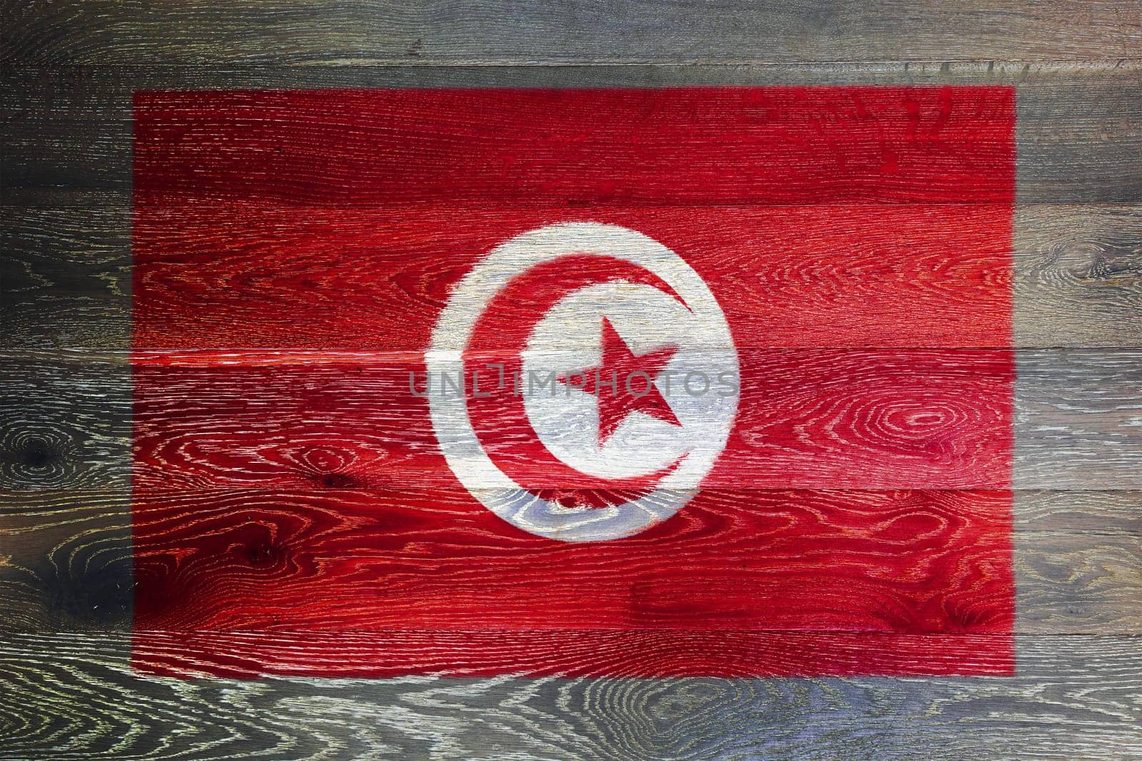A Tunisia flag on rustic old wood surface background
