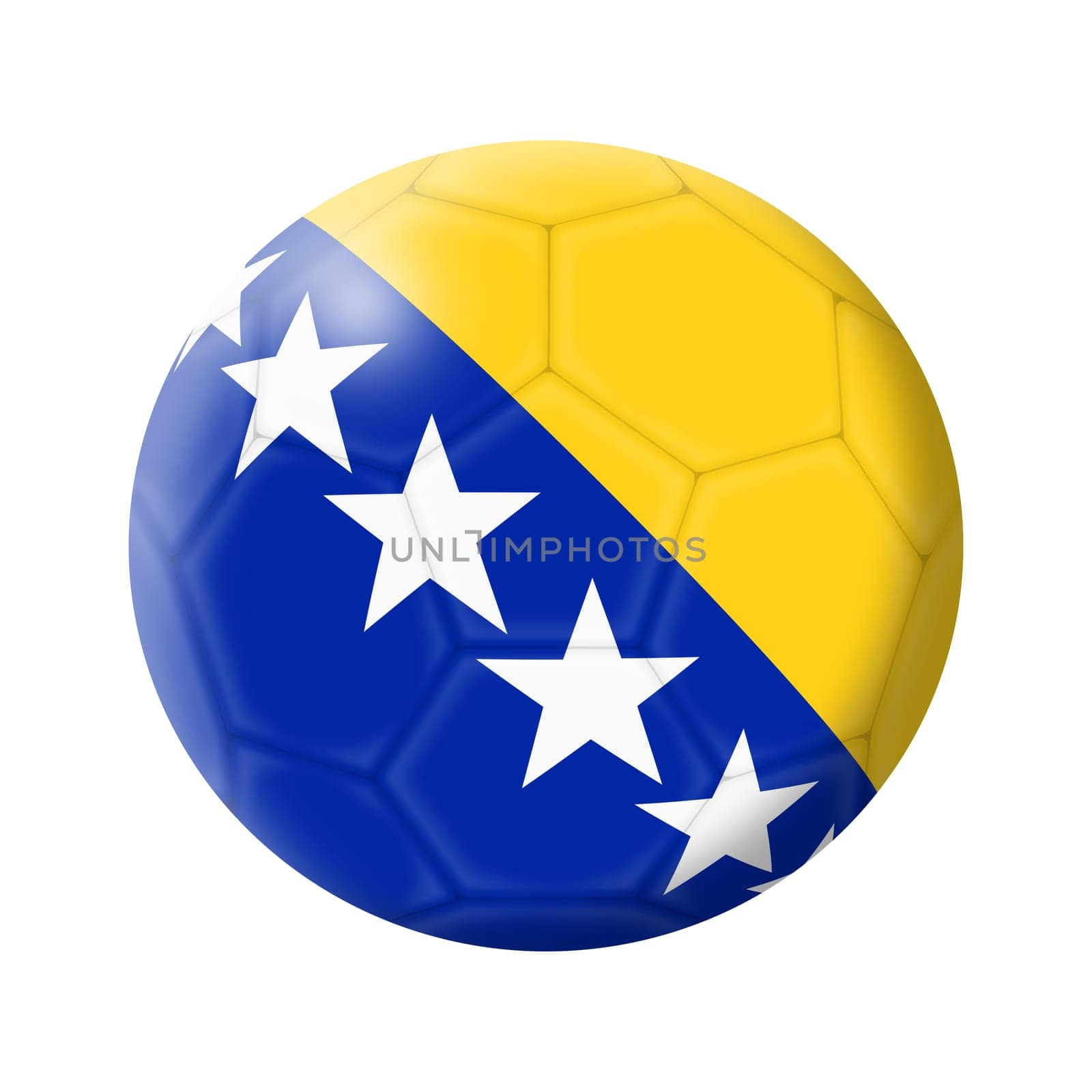 A Bosnia Herzegovina soccer ball football 3d illustration isolated on white with clipping path