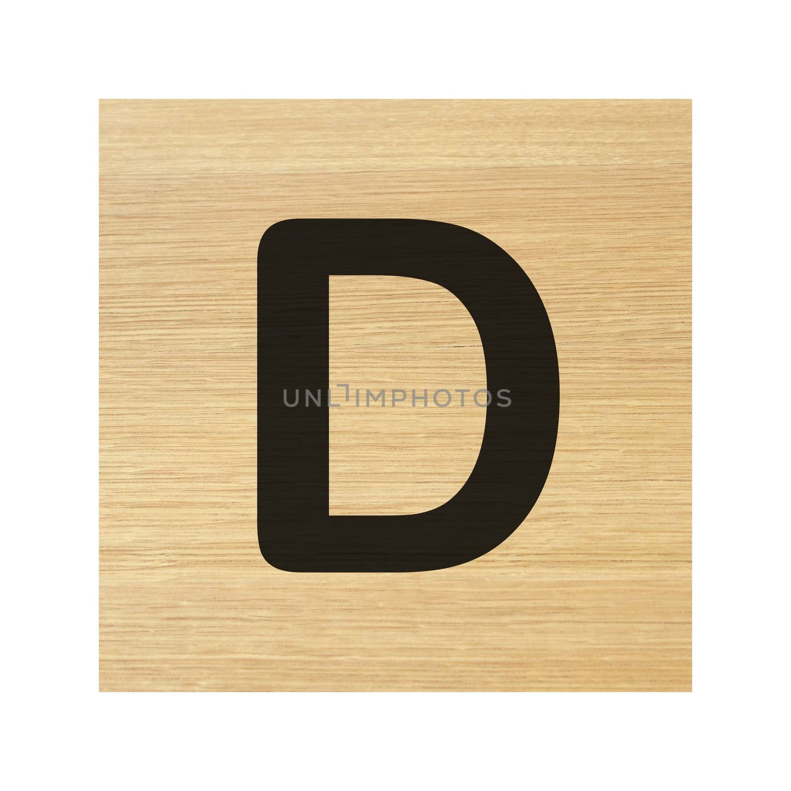 A capital D wood block on white with clipping path