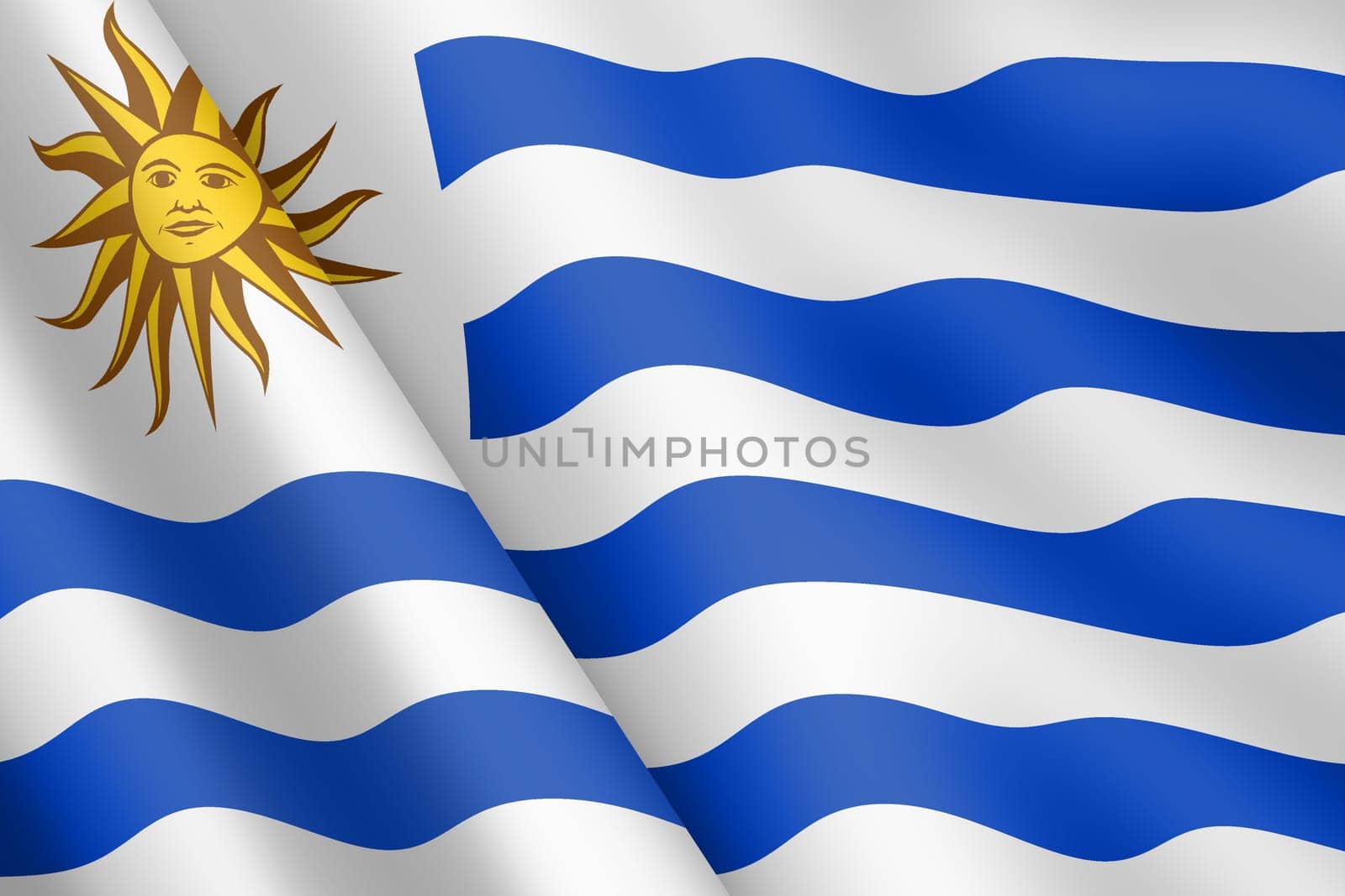A Uruguay waving flag 3d illustration sun and stripes