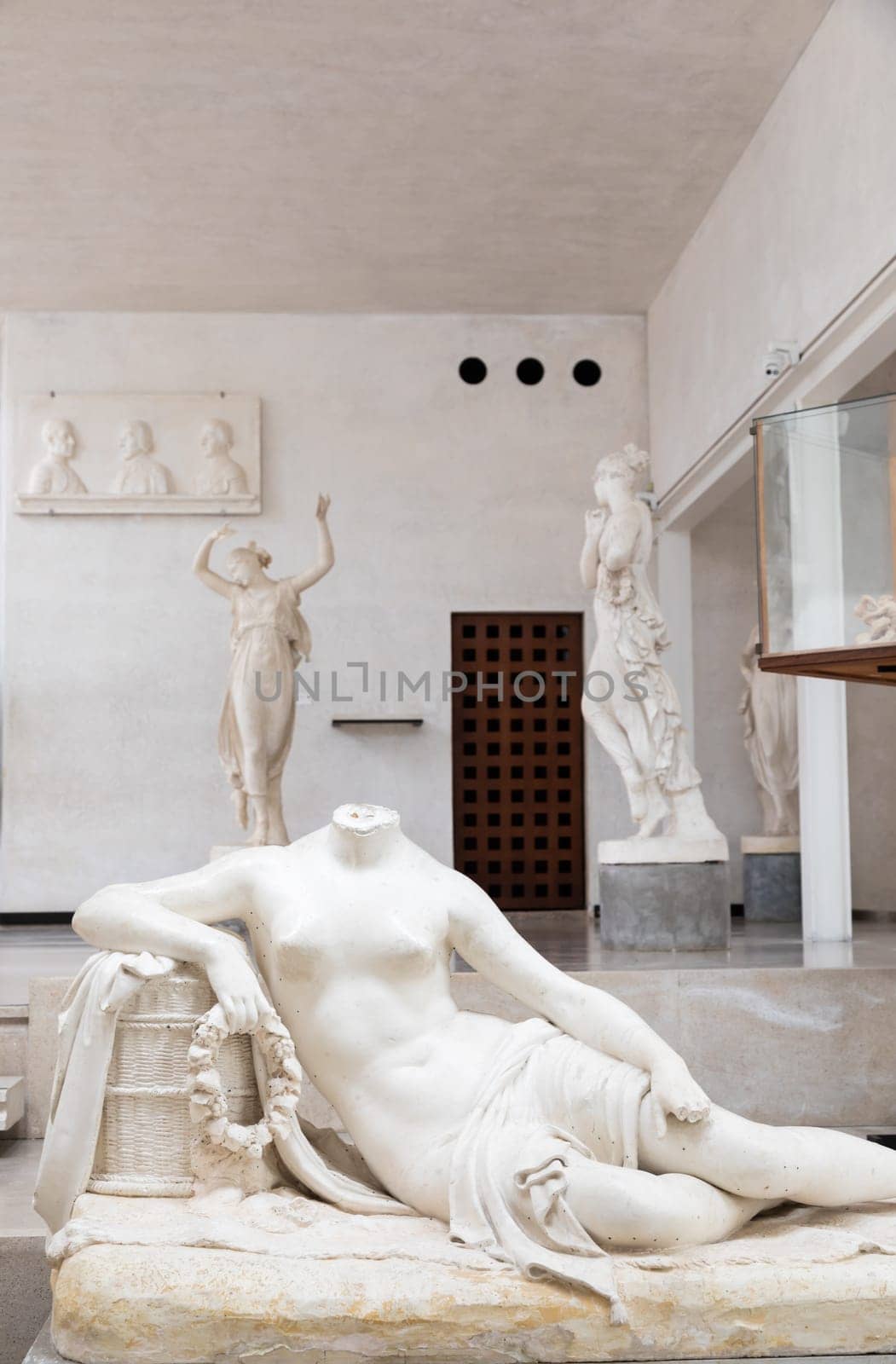 Possagno, Italy - August 2022: Antonio Canova collection. Classical sculptures in white marble, gallery of masterpieces