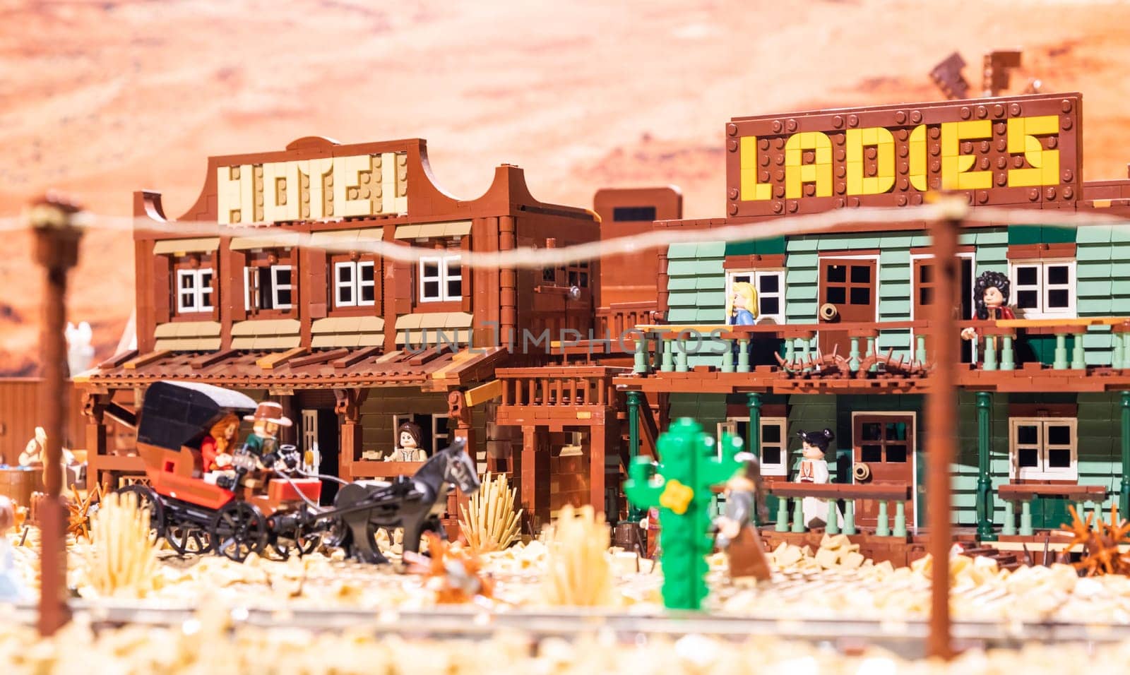 Turin, Italy - October 2022:  Western ambient made of colorful plastic building blocks - fun and education