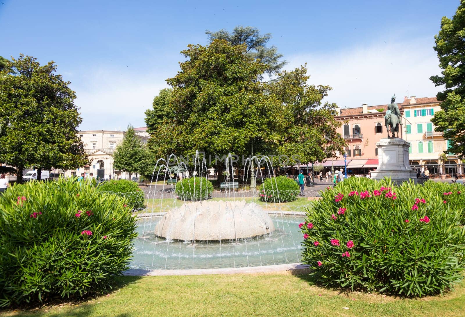 Verona, Italy - June 2022: the Fountain of Alps, located in Piazza Bra garden