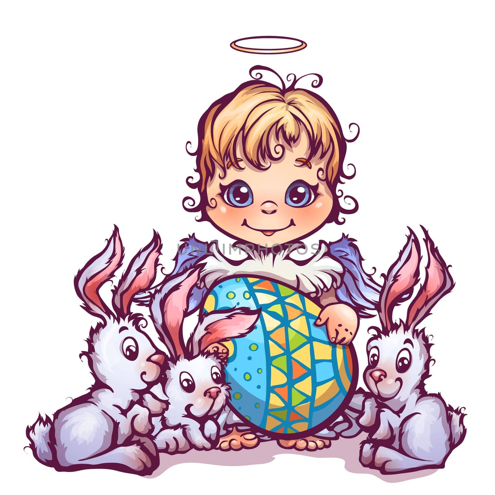 Vector illustration of cartoon cute angel ant sweet rabbits.