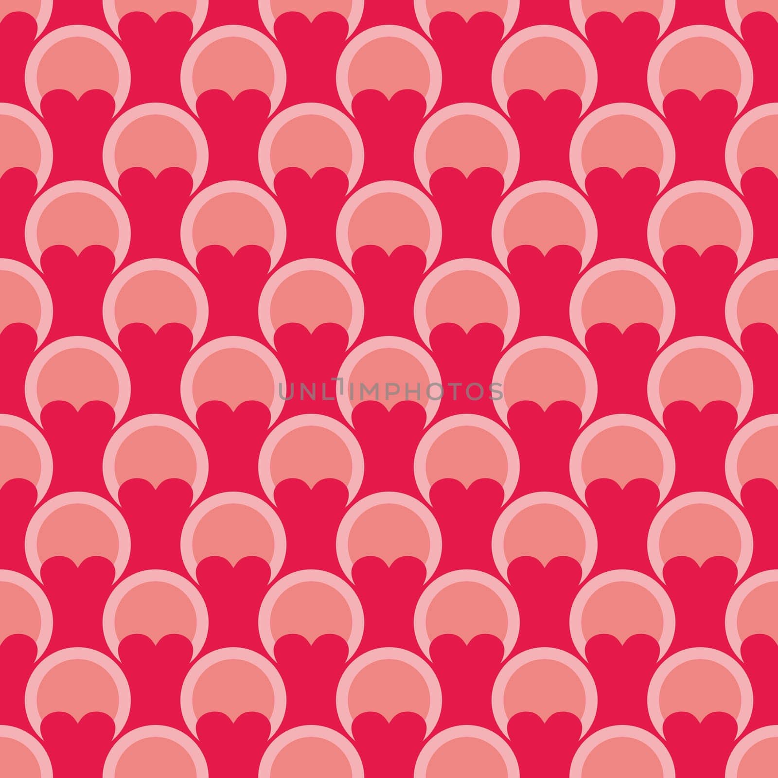 Pink tile vector background with hearts and polka dots for seamless decoration wallpaper