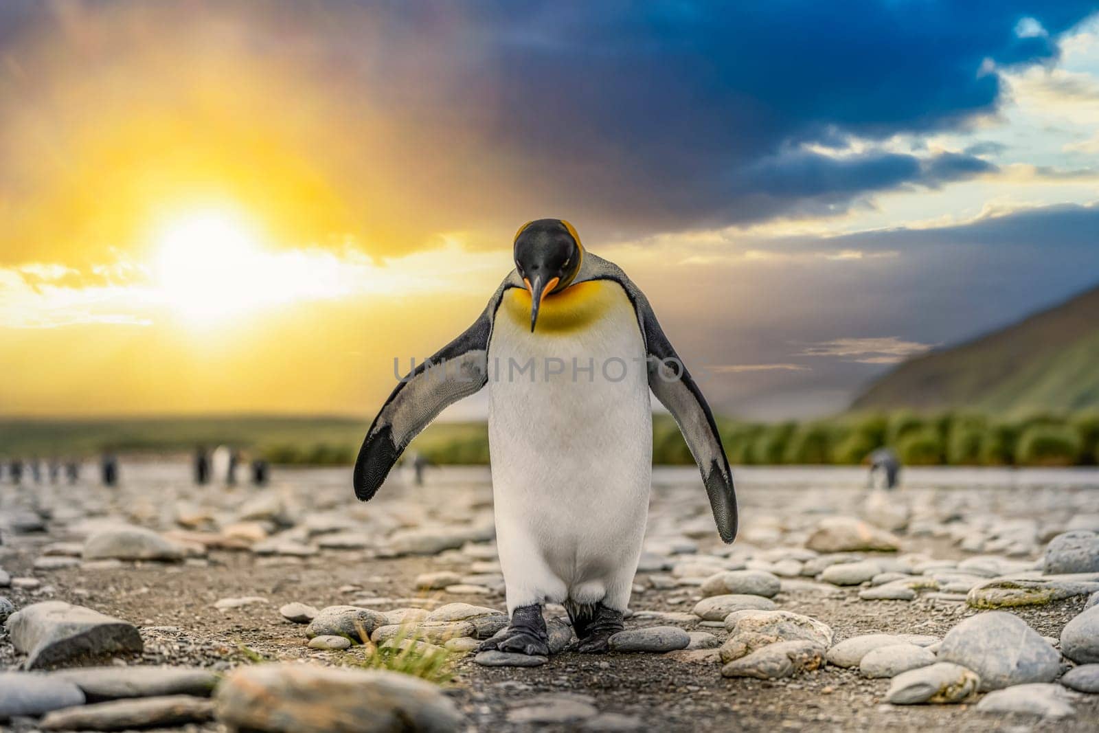 King Penguin - (APTENODYTES PATAGONICUS) colony in Salisbury Plain a vast plain washed out by the Grace Glacier on South Georgia and South Georgia's largest elephant seal nursery. Salisbury Plain, a vast expanse of glacial outwash plains, 50km from the western extremity of the island. Formed by the retreat of the Grace Glacier, and now covering over 2km², it is the largest area of level ground at South Georgia – and the perfect spot for a huge king penguin rookery with an estimate of around 60´000 pairs. It is one of South Georgia´s largest elephant seal breeding population haul out, along with fur seals spread out along the beach.