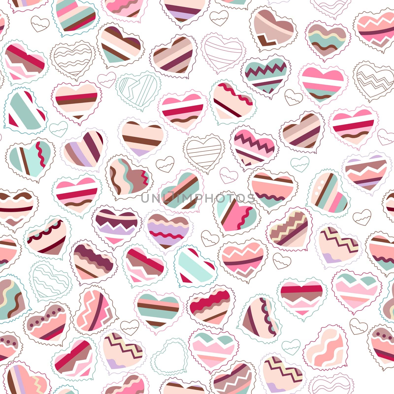 Stylized background made of contour hearts