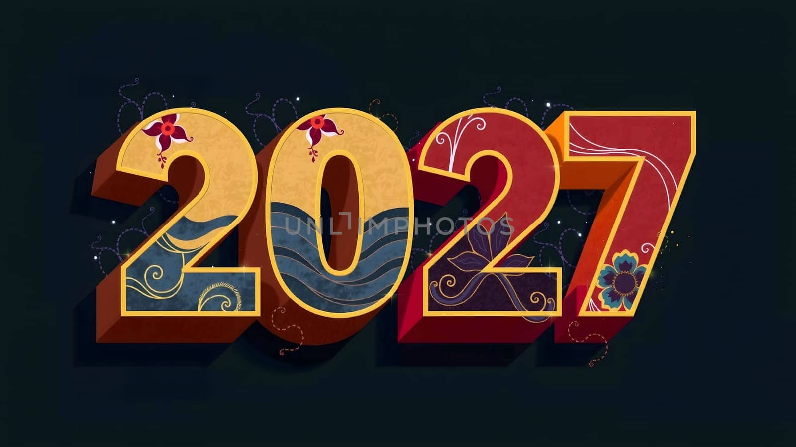 The 3d wording metallic font-weight bold year number 2027