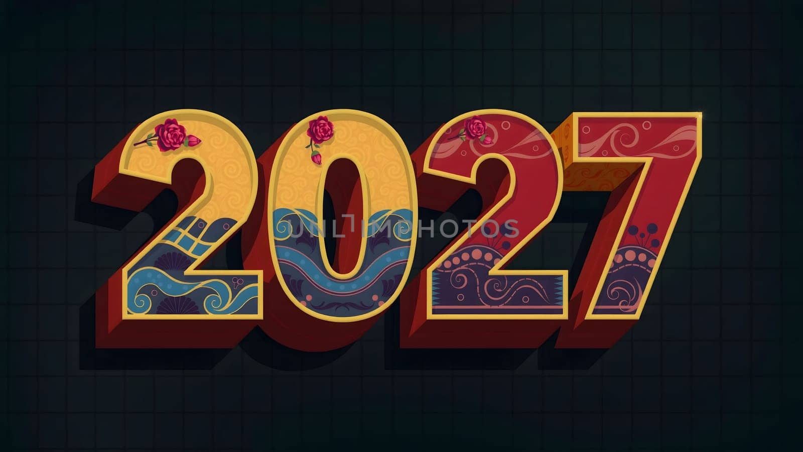 The 3d wording metallic font-weight bold year number 2027