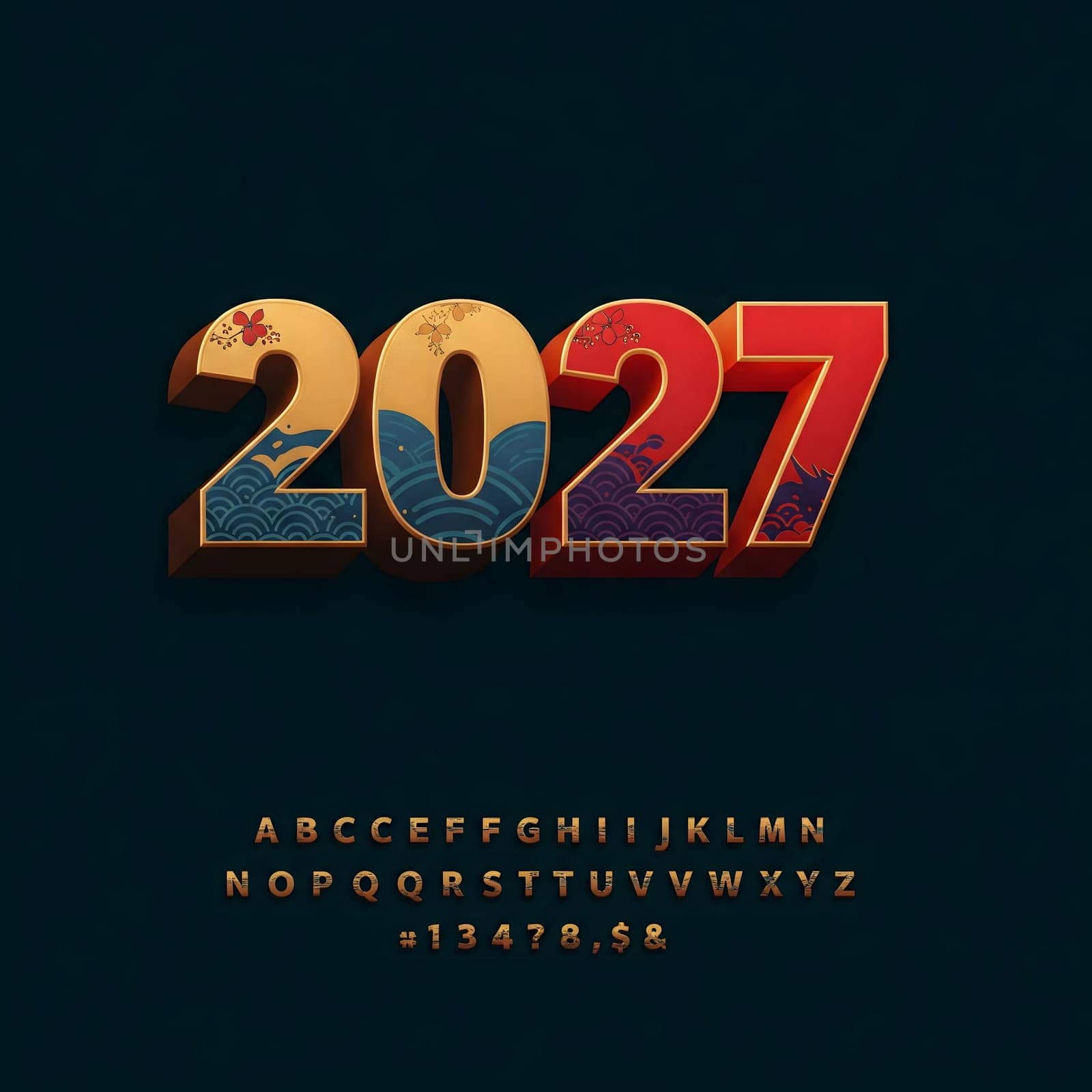 The 3d wording metallic font-weight bold year number 2027