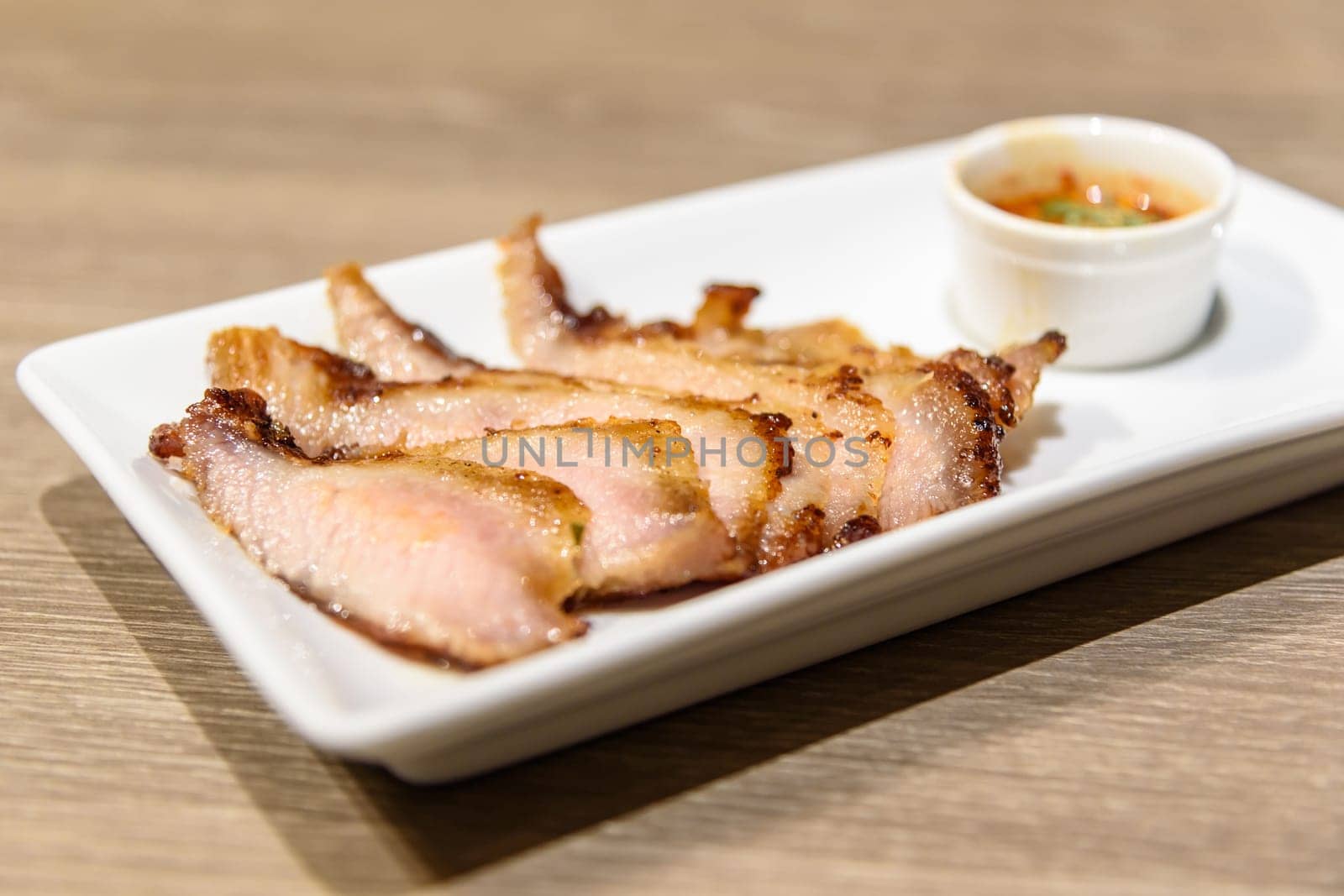 Charcoal-boiled pork neck, Thai style food, selective focus
